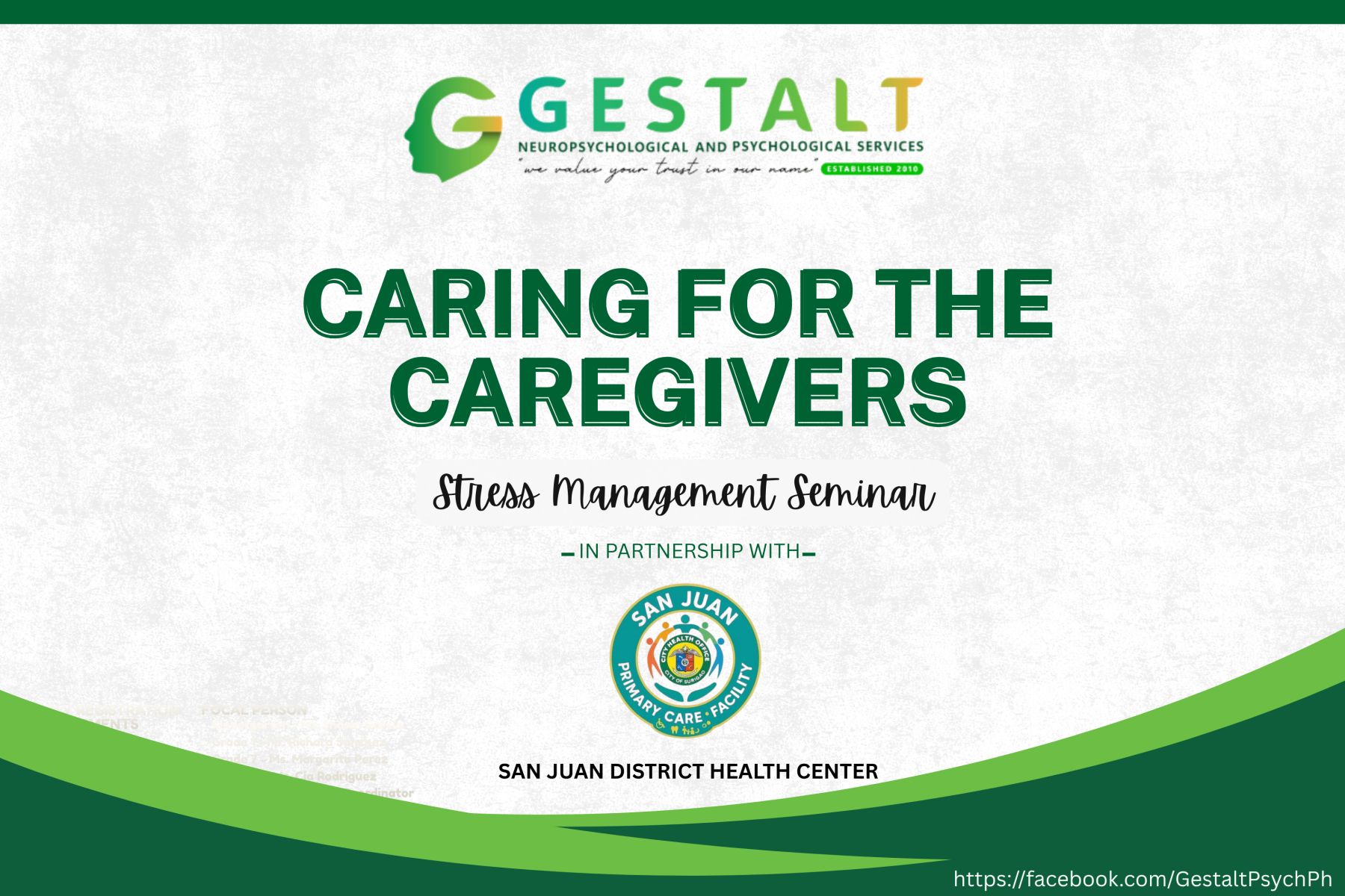 Gestalt Surigao, in partnership with San Juan District Health Center, Surigao City, presents: "Caring For The Caregivers: a seminar dedicated to stress management, resilience, and self-compassion"